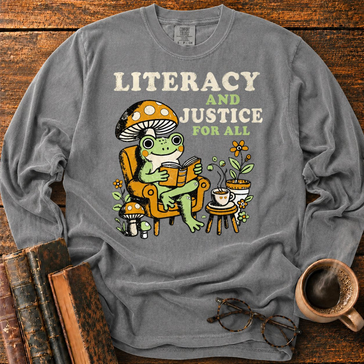 Literacy And Justice For All LS T-Shirt in Pepper – BooksThreads