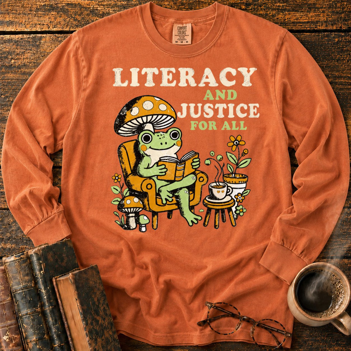 Literacy And Justice For All LS T-Shirt in Yam – BooksThreads