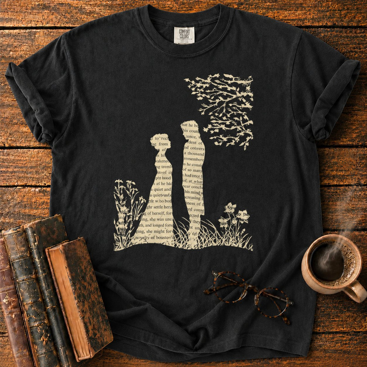 Literary Silhouettes Beneath A Flock T-Shirt in Black – BooksThreads