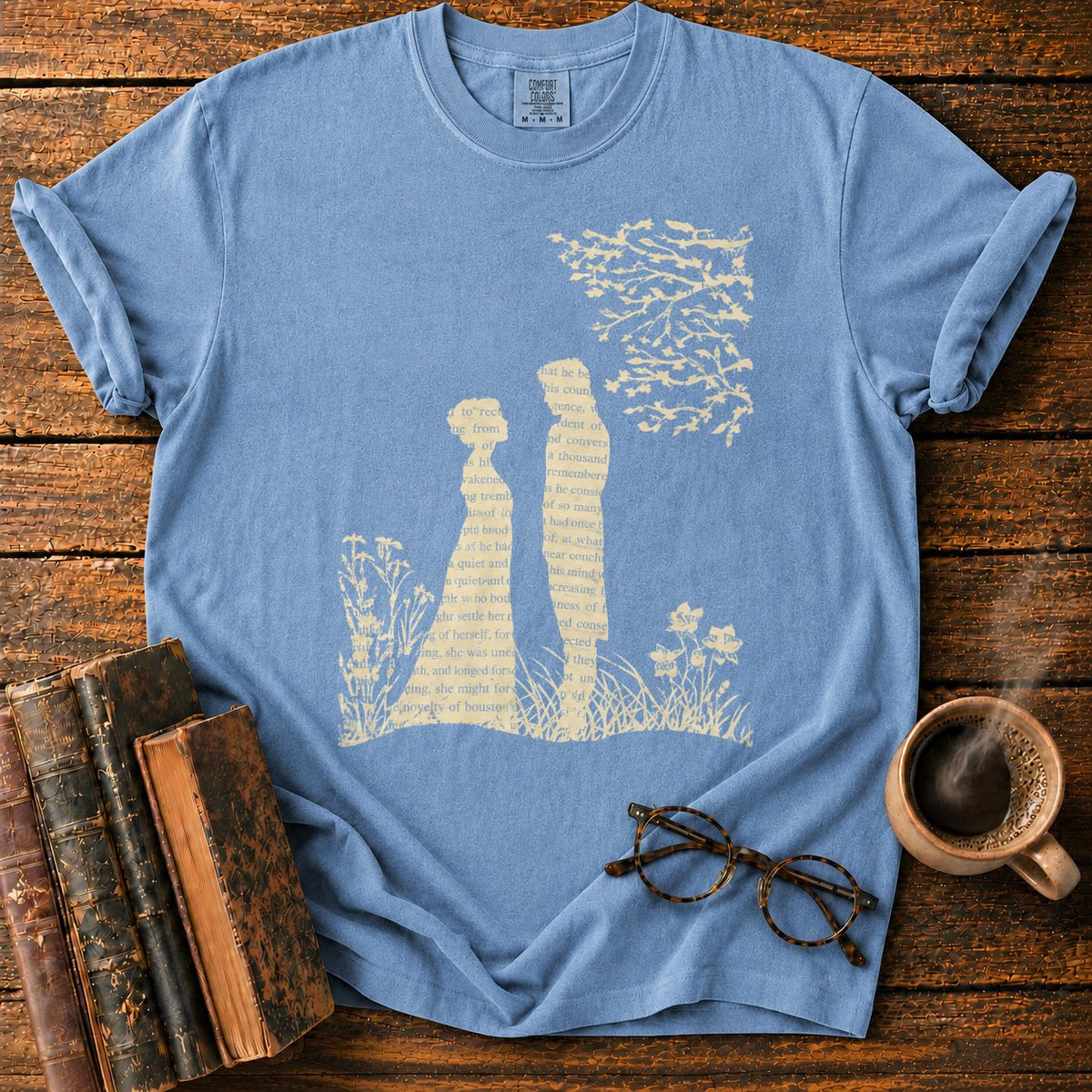 Literary Silhouettes Beneath A Flock T-Shirt in Blue Jean – BooksThreads