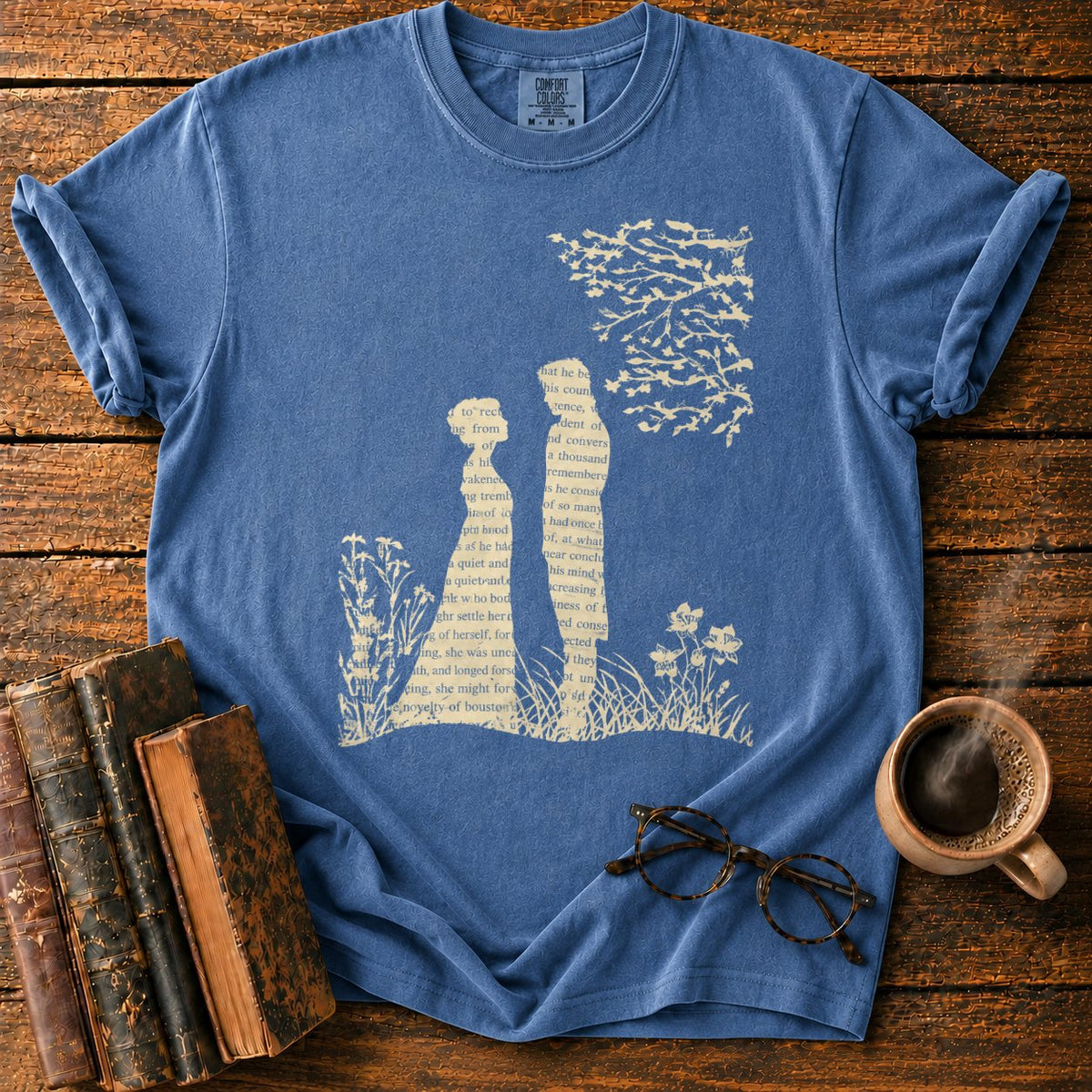 Literary Silhouettes Beneath A Flock T-Shirt in Denim – BooksThreads