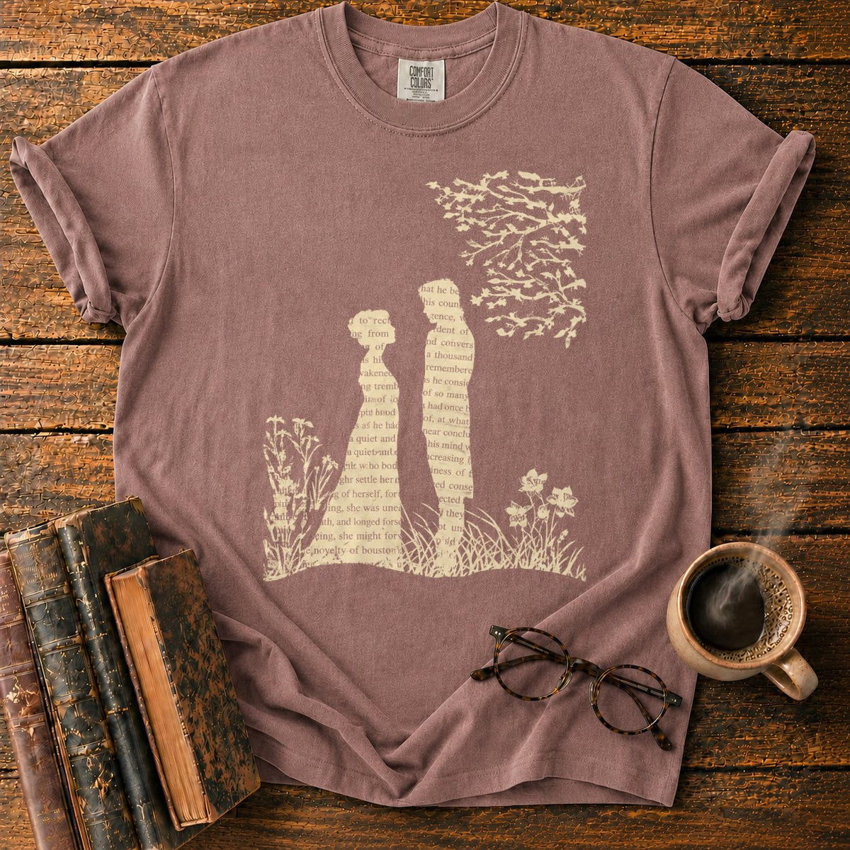 Literary Silhouettes Beneath A Flock T-Shirt in Espresso – BooksThreads