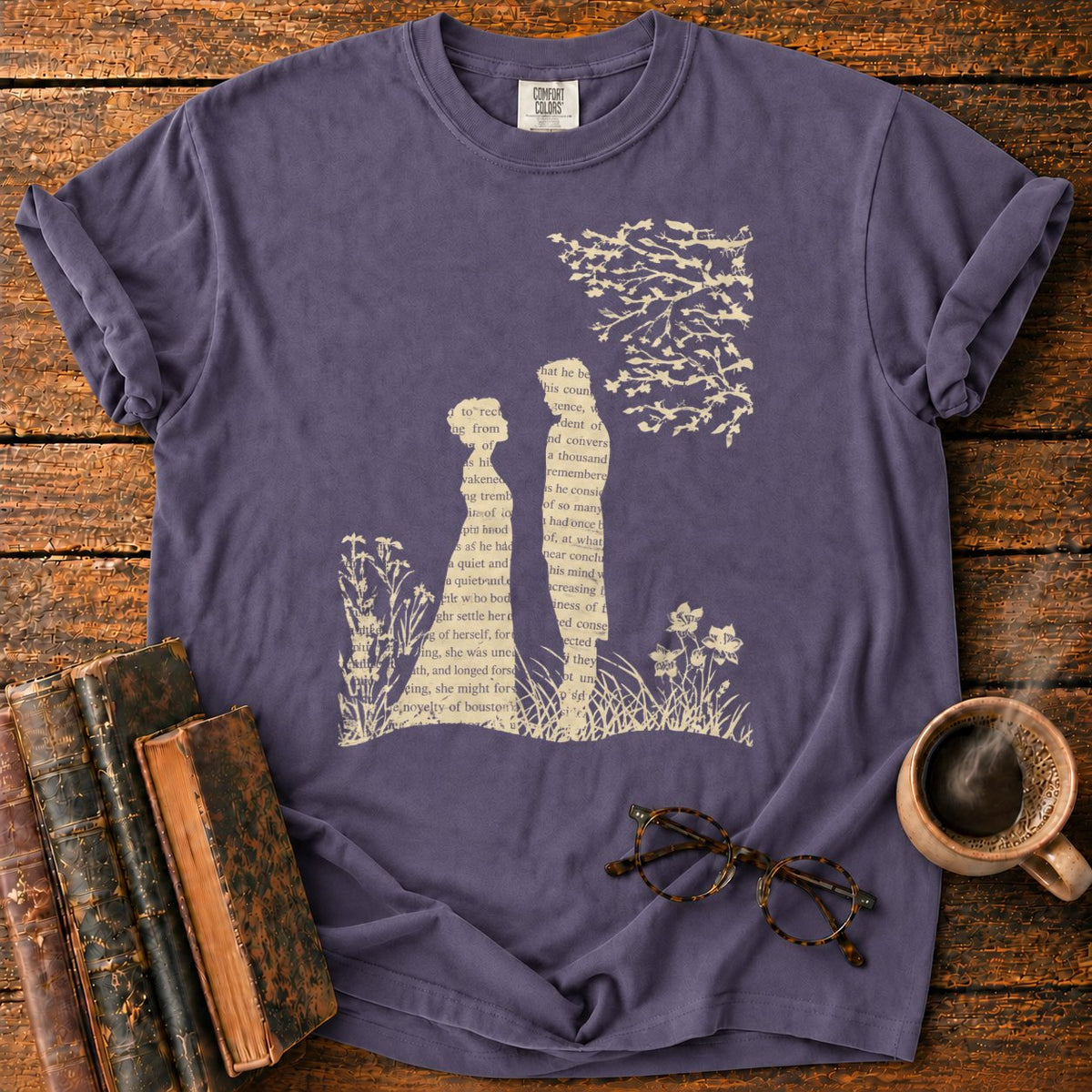 Literary Silhouettes Beneath A Flock T-Shirt in Grape – BooksThreads