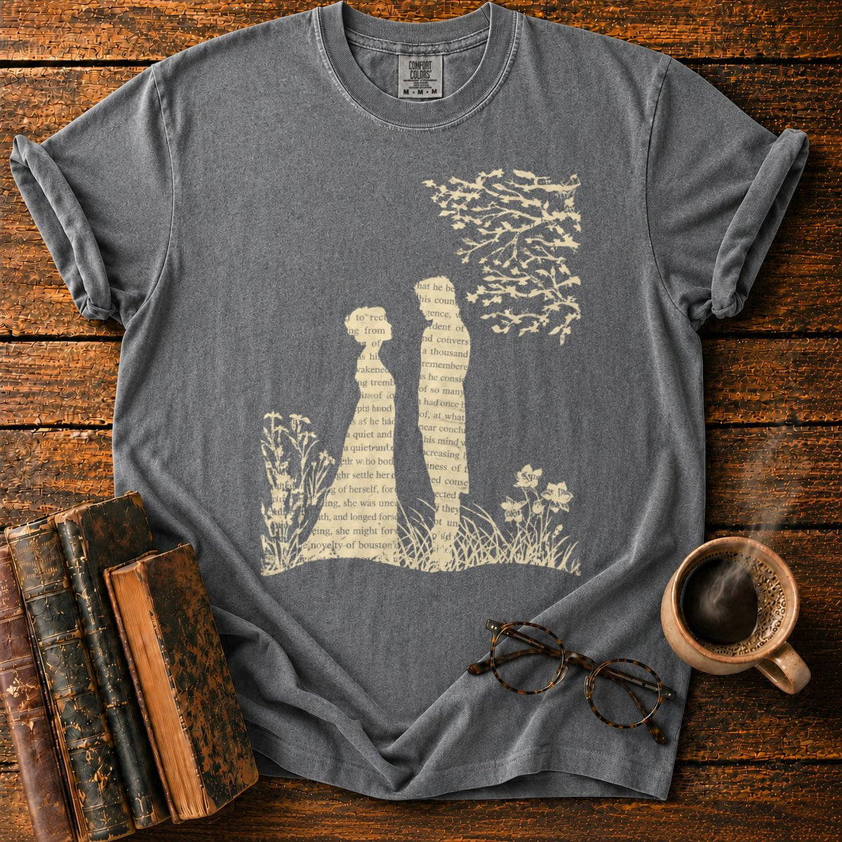 Literary Silhouettes Beneath A Flock T-Shirt in Pepper – BooksThreads