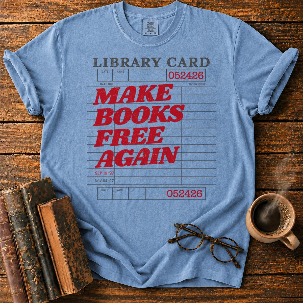 Make Books Free Again T-Shirt in Blue Jean – BooksThreads