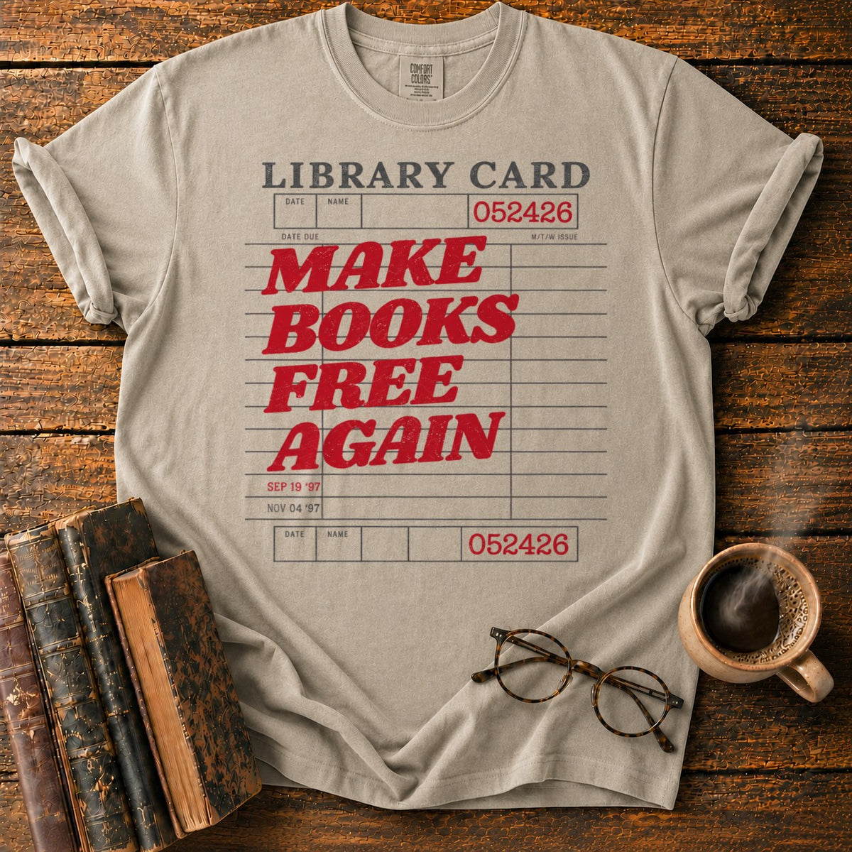 Make Books Free Again T-Shirt in Khaki – BooksThreads