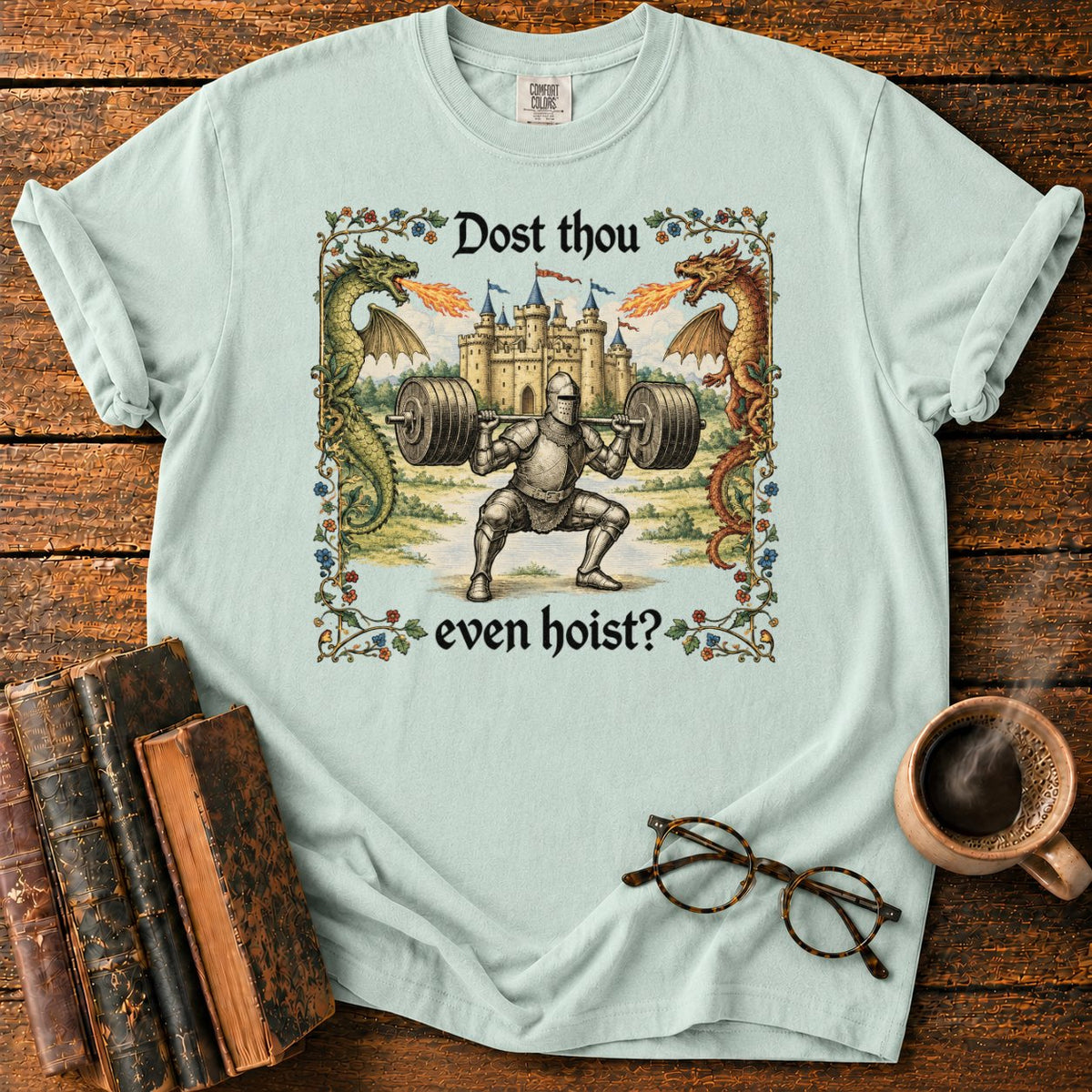 Medieval Knight’s Dragon Slaying Squat T-Shirt in Bay – BooksThreads