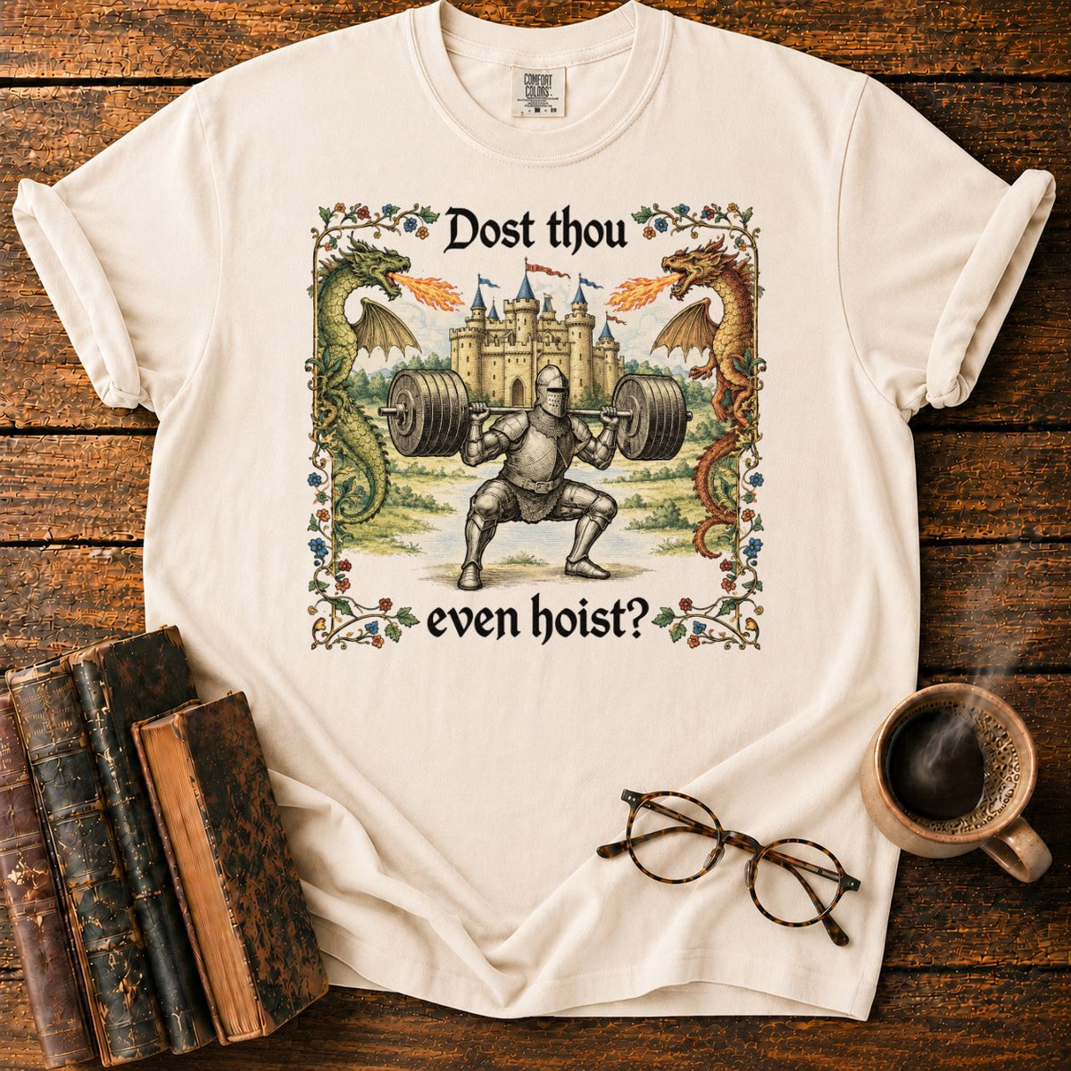Medieval Knight’s Dragon Slaying Squat T-Shirt in Ivory – BooksThreads