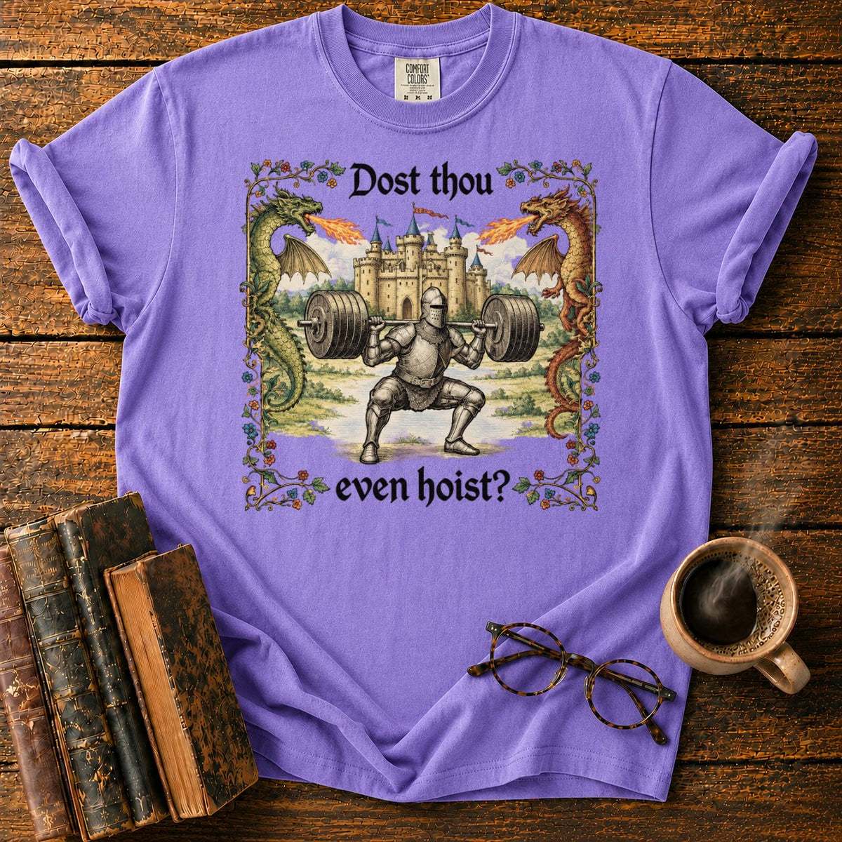 Medieval Knight’s Dragon Slaying Squat T-Shirt in Violet – BooksThreads