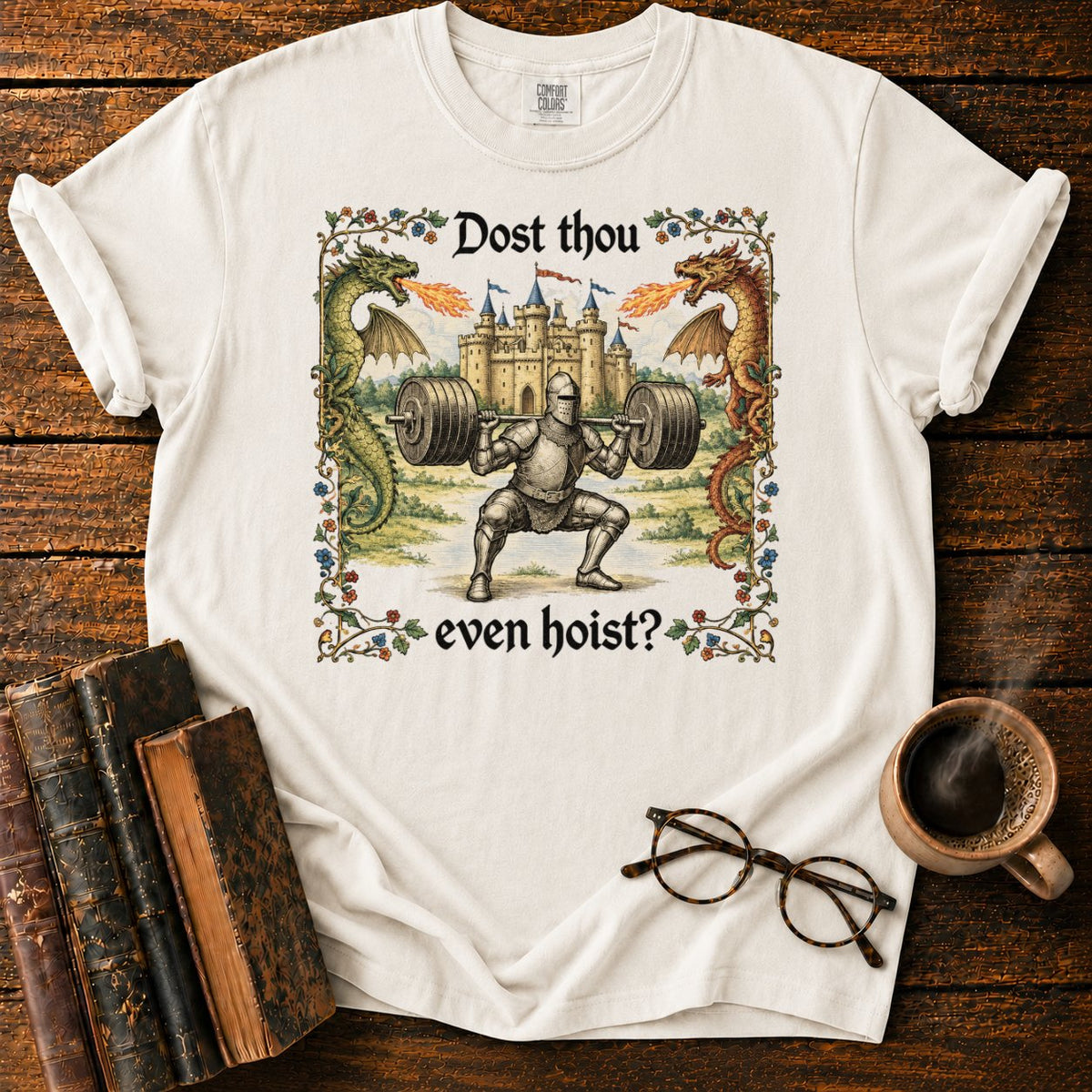 Medieval Knight’s Dragon Slaying Squat T-Shirt in White – BooksThreads