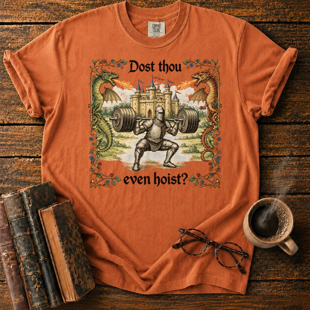 Medieval Knight’s Dragon Slaying Squat T-Shirt in Yam – BooksThreads