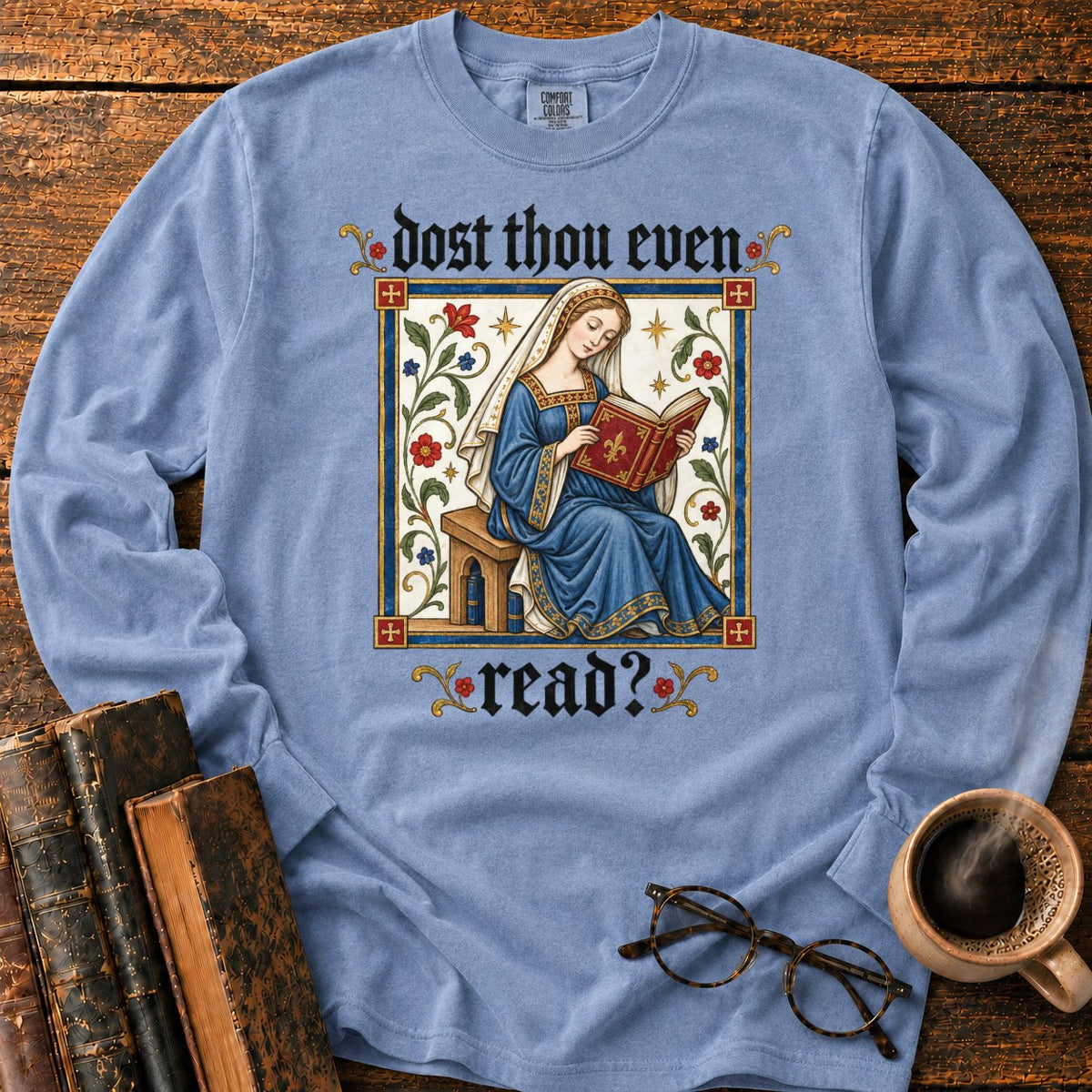 Medieval Reader Blackletter LS T-Shirt in Blue Jean – BooksThreads