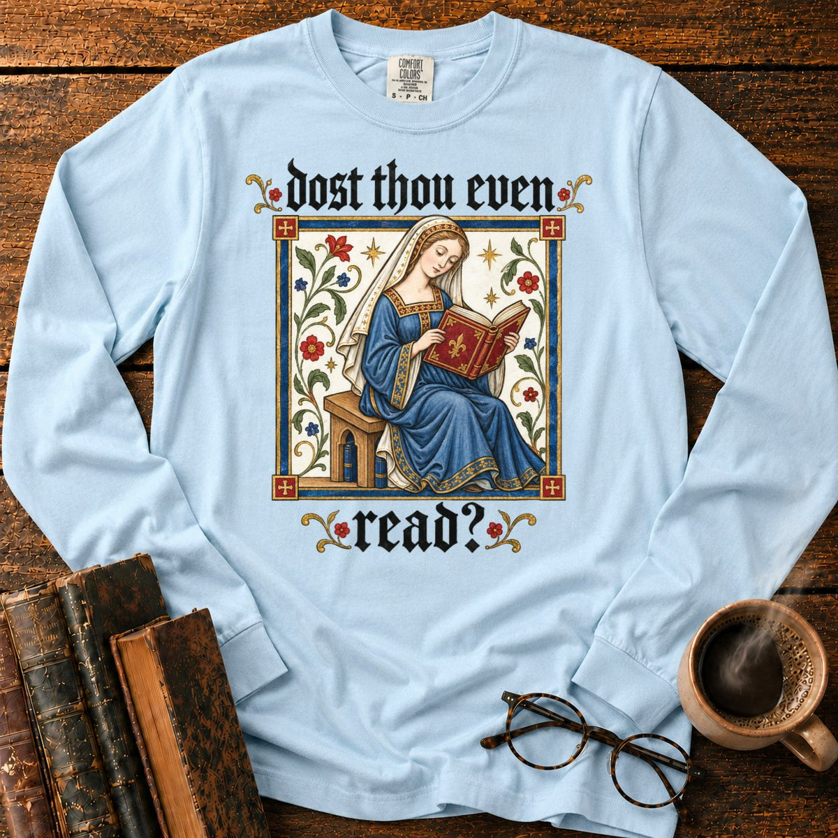 Medieval Reader Blackletter LS T-Shirt in Chambray – BooksThreads
