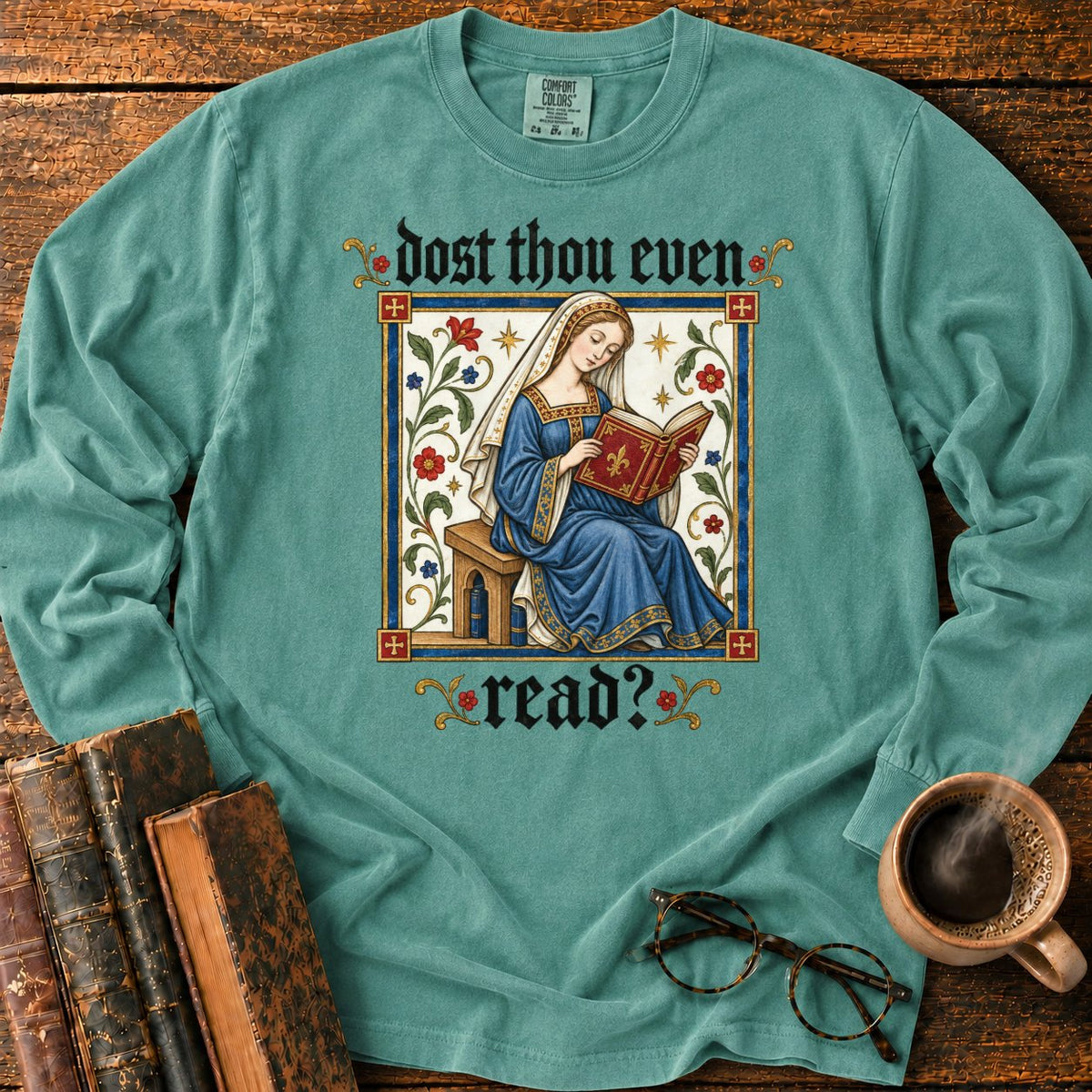 Medieval Reader Blackletter LS T-Shirt in Light Green – BooksThreads