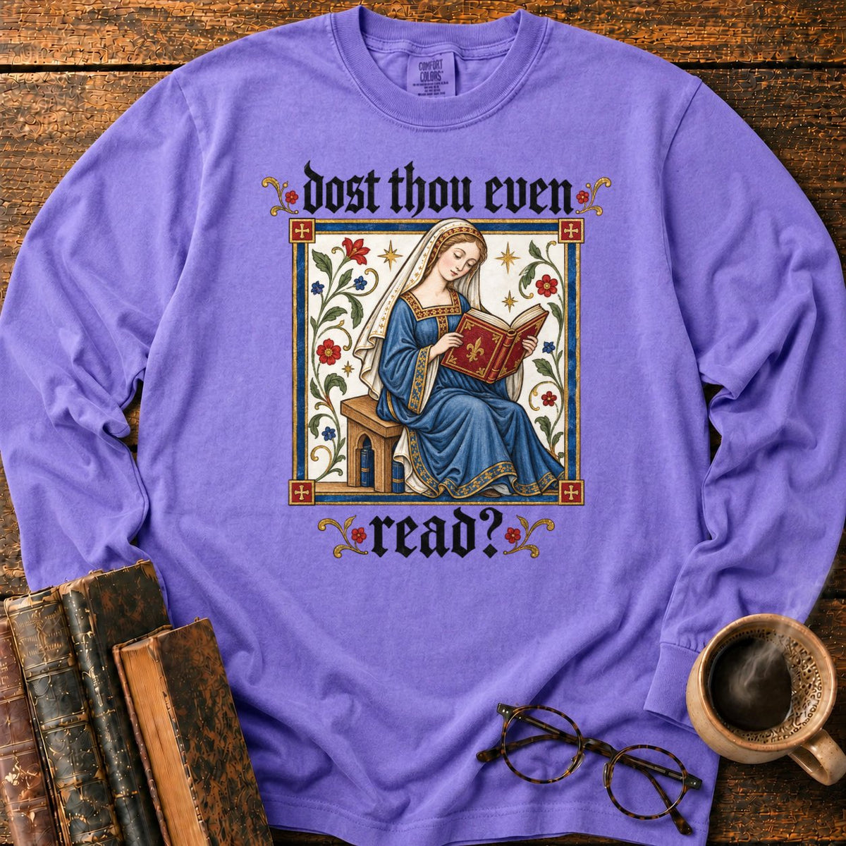 Medieval Reader Blackletter LS T-Shirt in Violet – BooksThreads