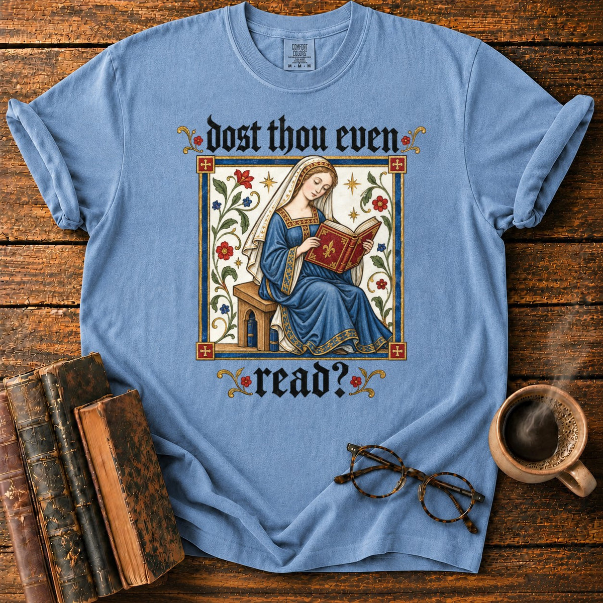 Medieval Reader Blackletter T-Shirt in Blue Jean – BooksThreads