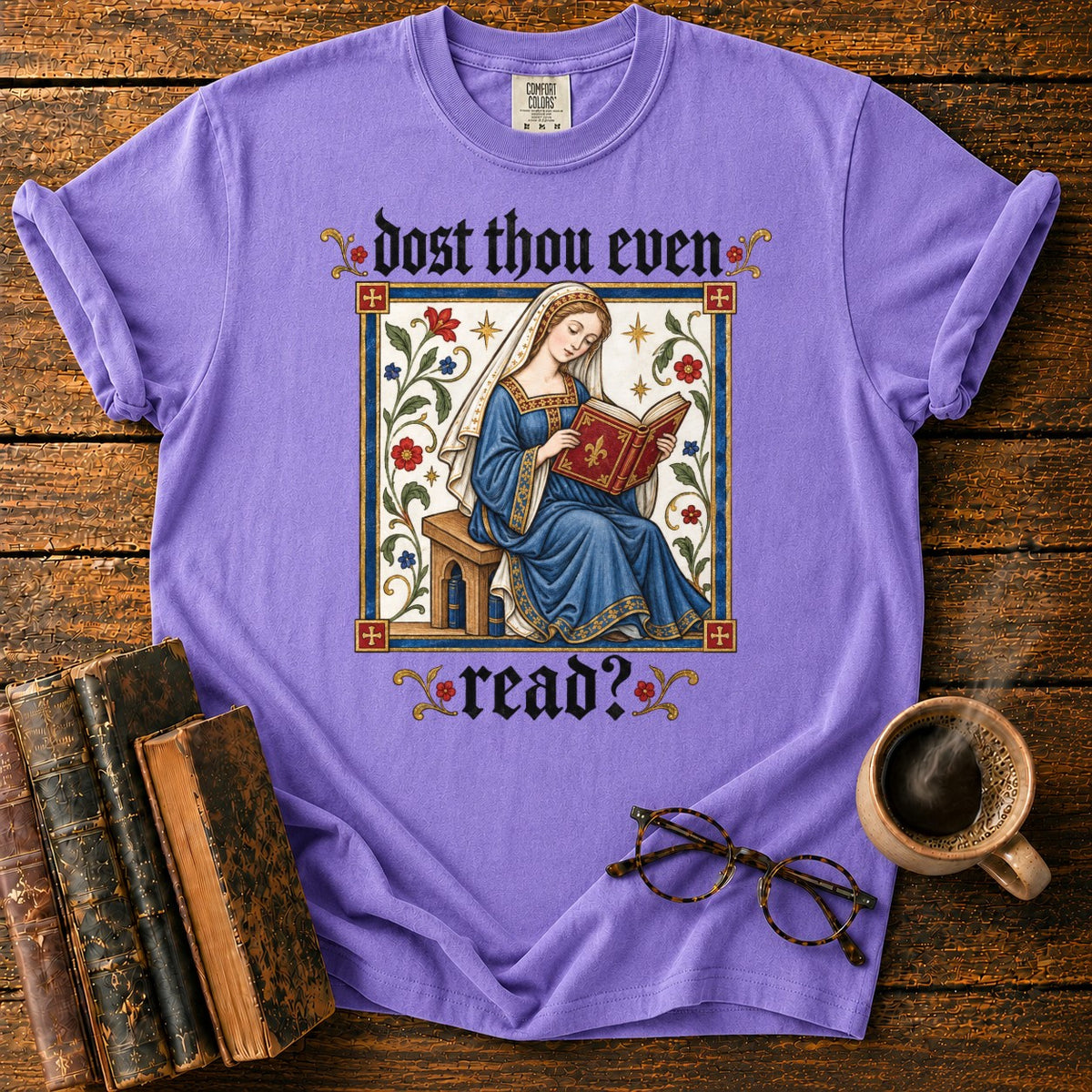 Medieval Reader Blackletter T-Shirt in Violet – BooksThreads
