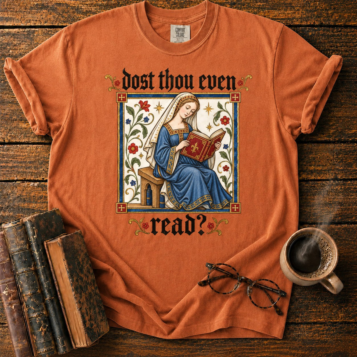 Medieval Reader Blackletter T-Shirt in Yam – BooksThreads