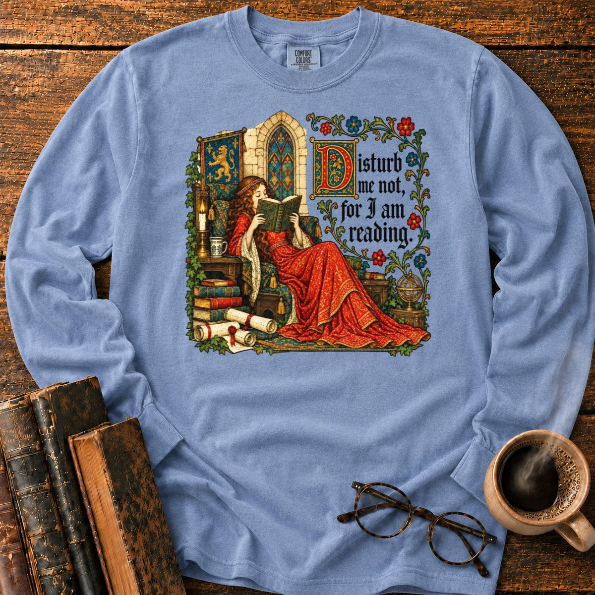 Medieval Woman Reading LS T-Shirt in Blue Jean – BooksThreads