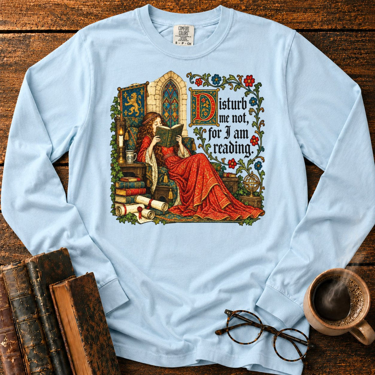 Medieval Woman Reading LS T-Shirt in Chambray – BooksThreads