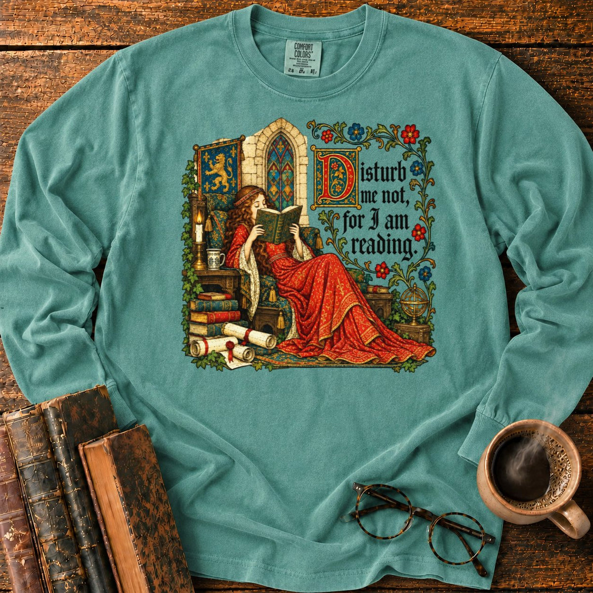 Medieval Woman Reading LS T-Shirt in Light Green – BooksThreads