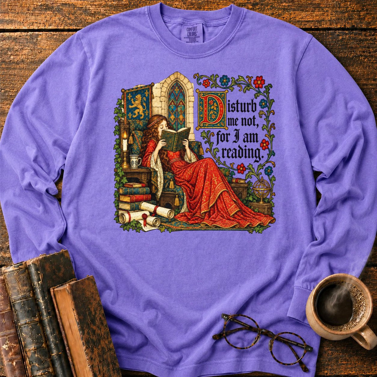 Medieval Woman Reading LS T-Shirt in Violet – BooksThreads
