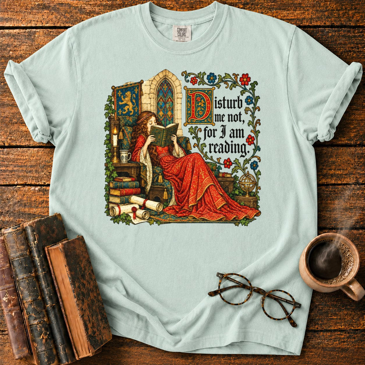 Medieval Woman Reading T-Shirt in Bay – BooksThreads