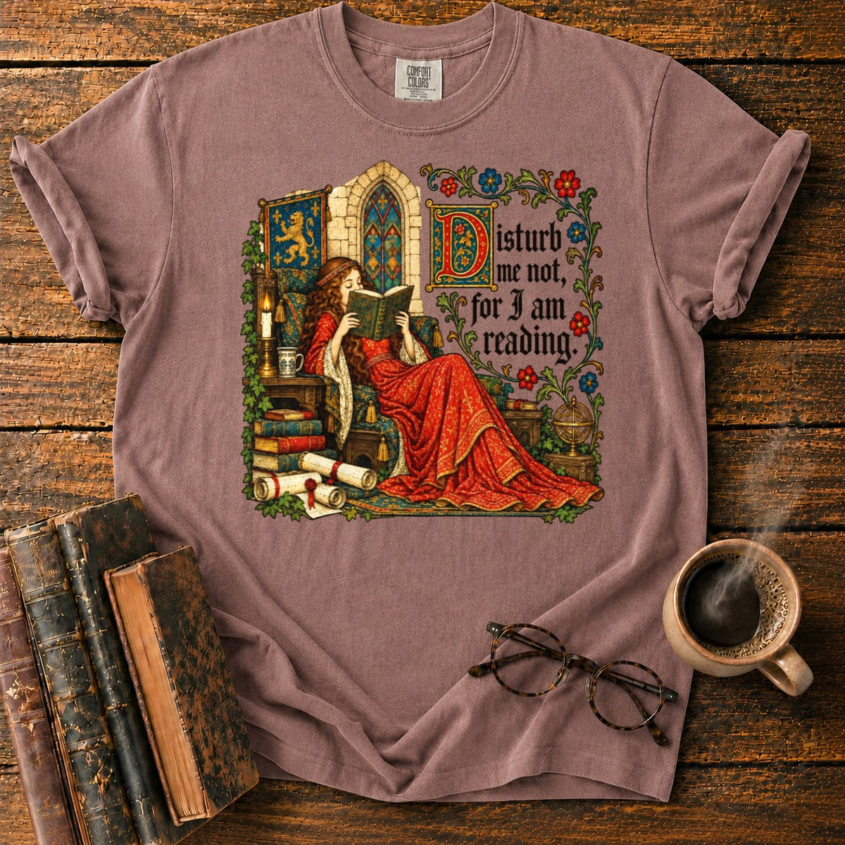 Medieval Woman Reading T-Shirt in Espresso – BooksThreads