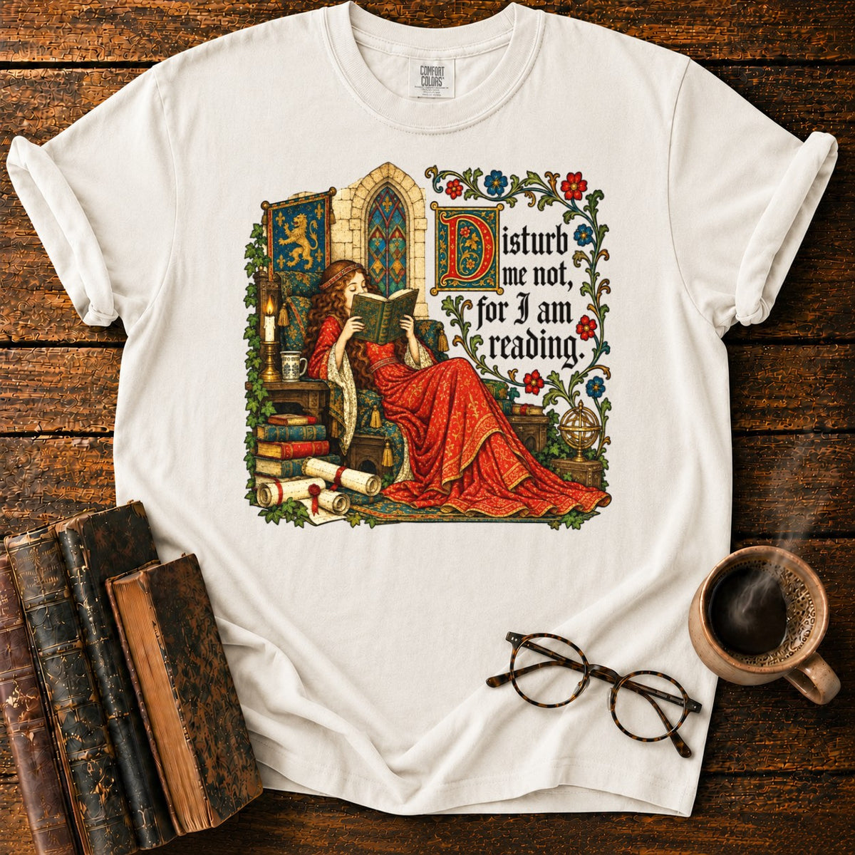 Medieval Woman Reading T-Shirt in White – BooksThreads