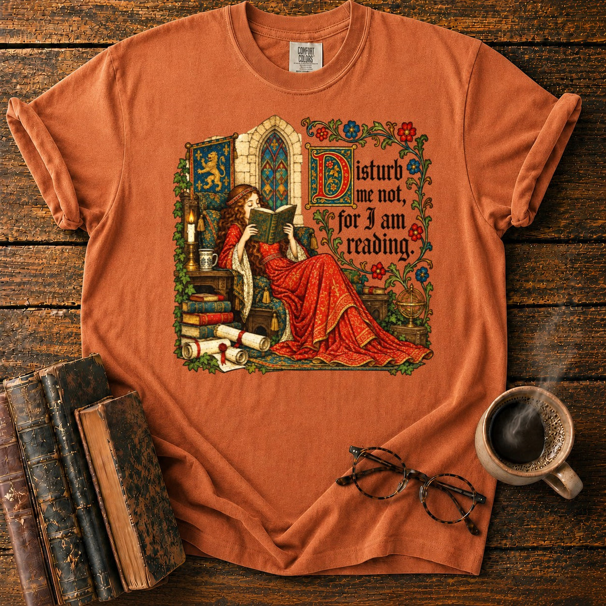 Medieval Woman Reading T-Shirt in Yam – BooksThreads