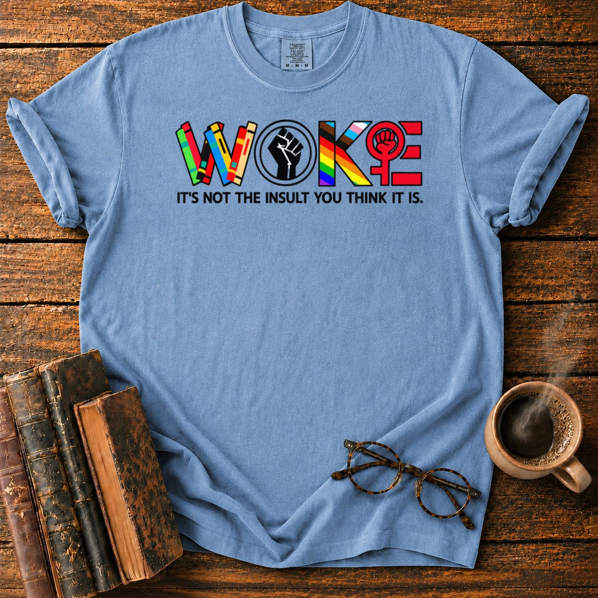 Multicolor Woke T-Shirt in Blue Jean – BooksThreads