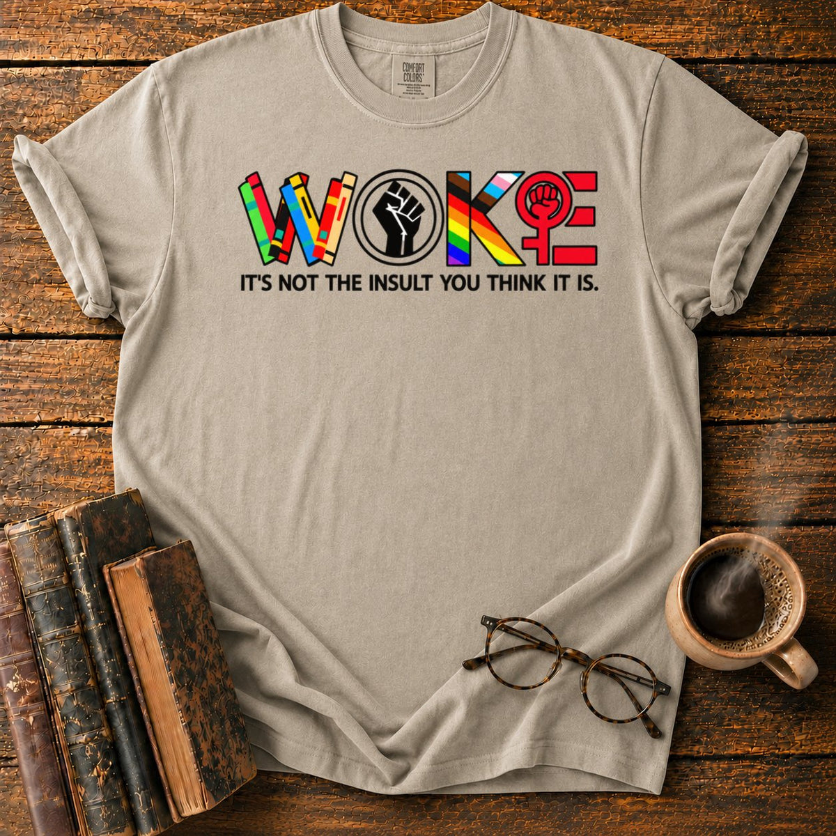 Multicolor Woke T-Shirt in Khaki – BooksThreads