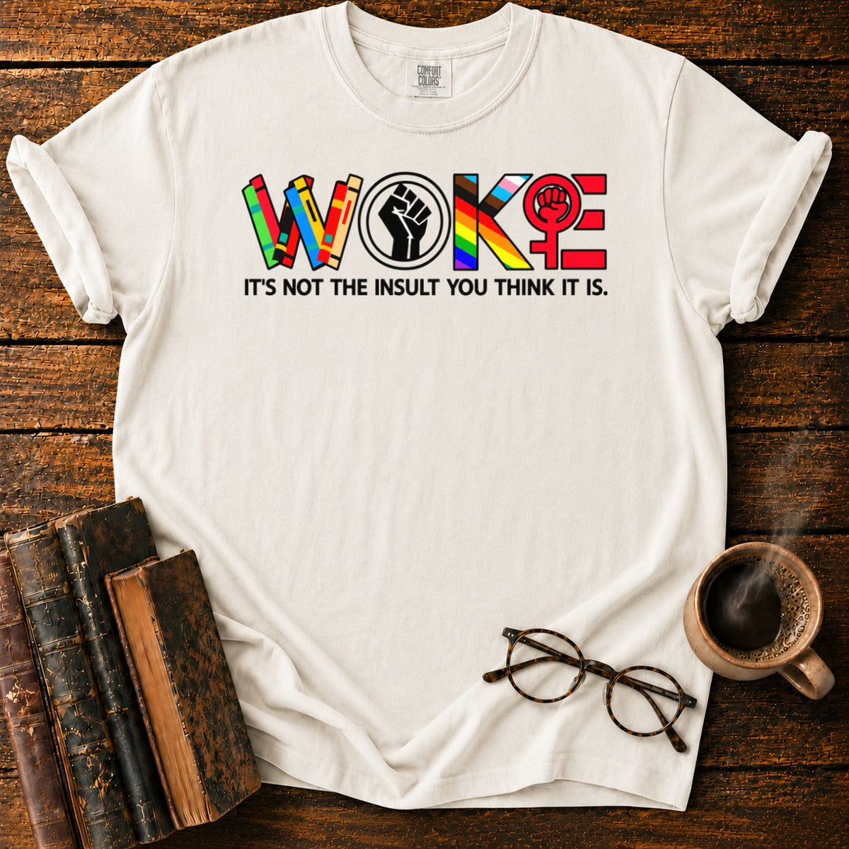 Multicolor Woke T-Shirt in White – BooksThreads