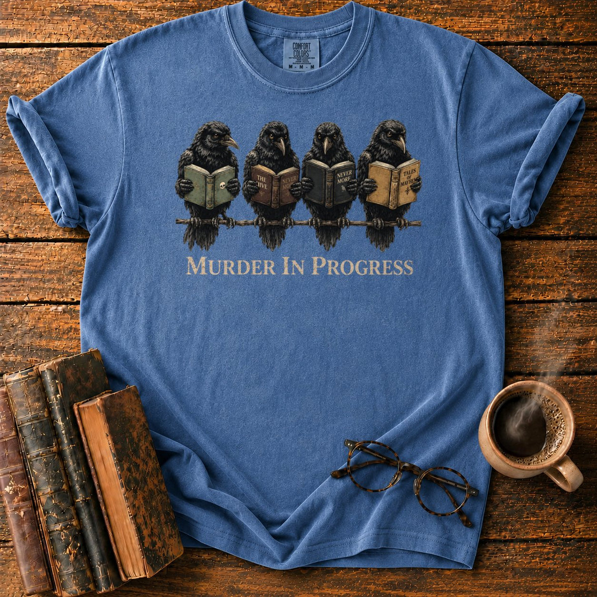 Murder In Progress Raven Reading Club T-Shirt in Denim – BooksThreads