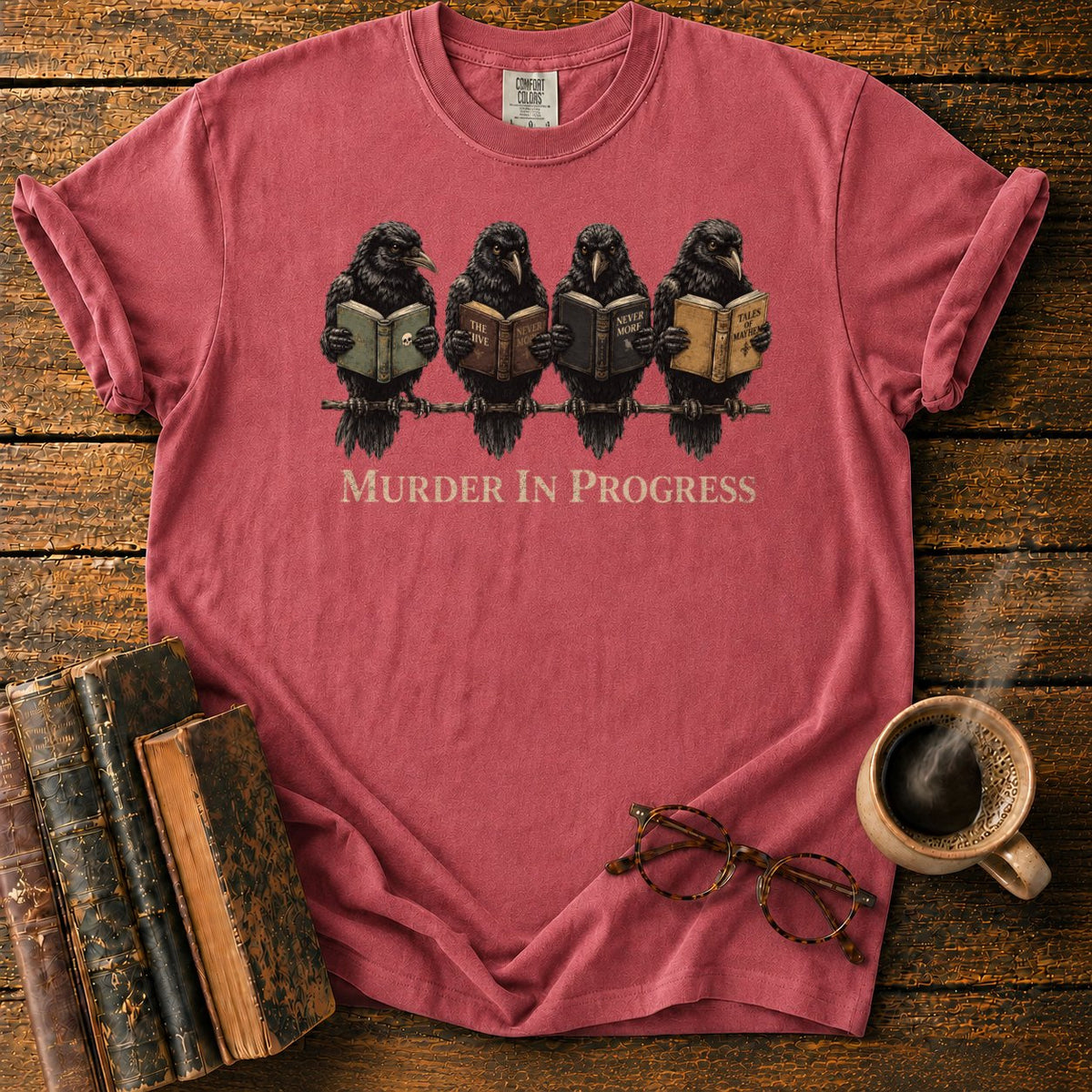 Murder In Progress Raven Reading Club T-Shirt in Watermelon – BooksThreads