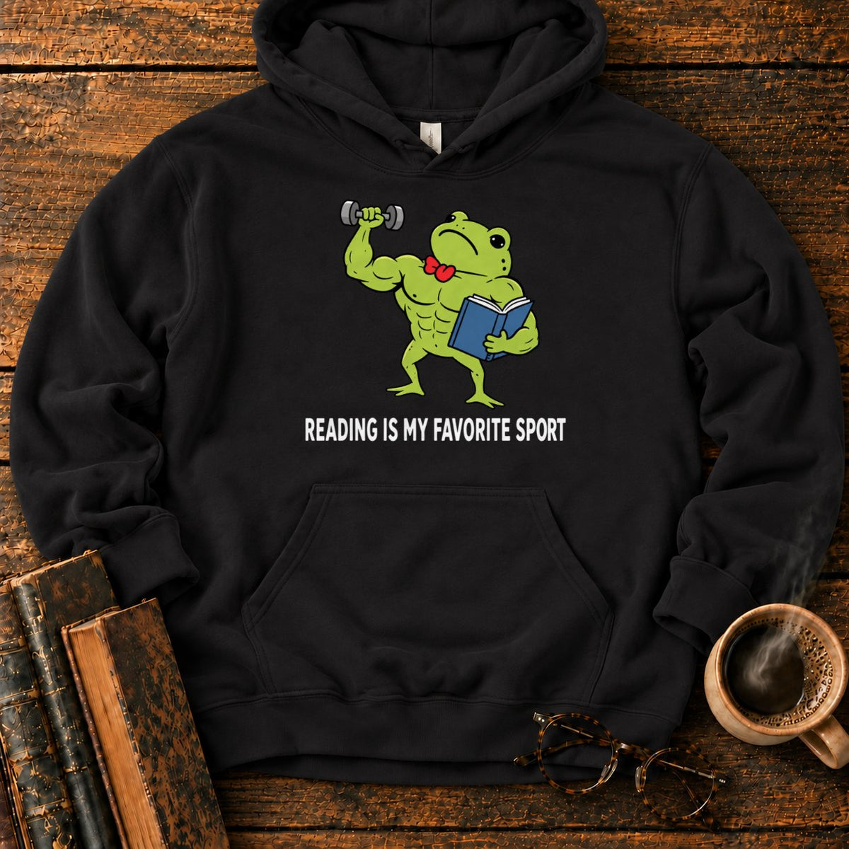 Muscular Frog’s Favorite Sport Reading Hoodie in Black – BooksThreads