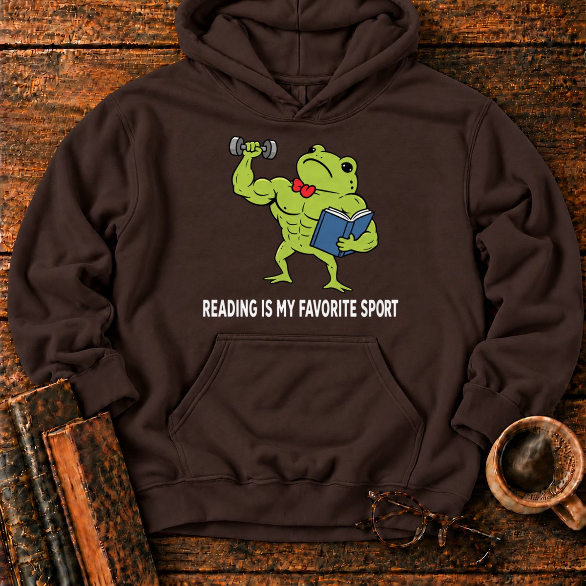 Muscular Frog’s Favorite Sport Reading Hoodie in Dark Chocolate – BooksThreads