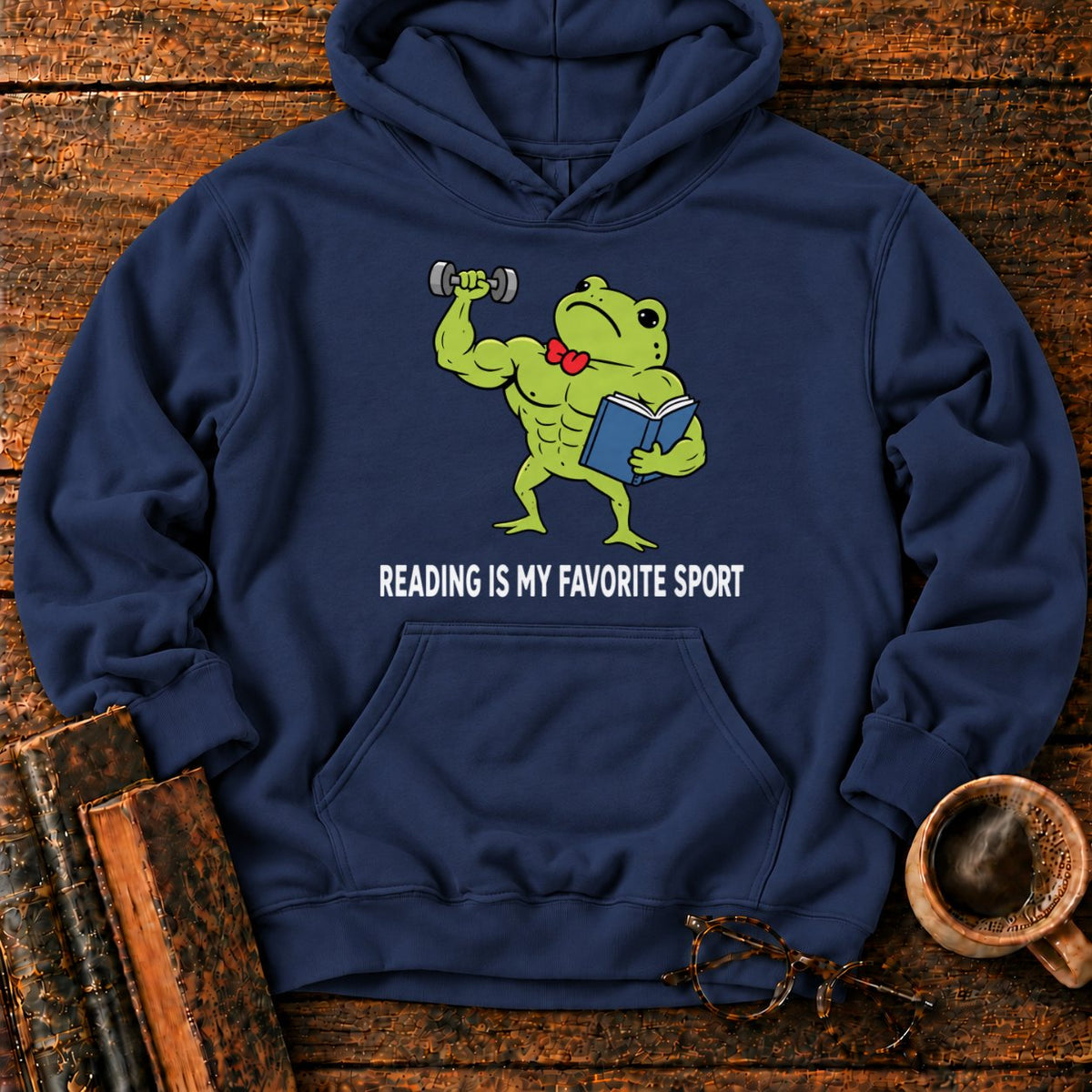 Muscular Frog’s Favorite Sport Reading Hoodie in Navy – BooksThreads