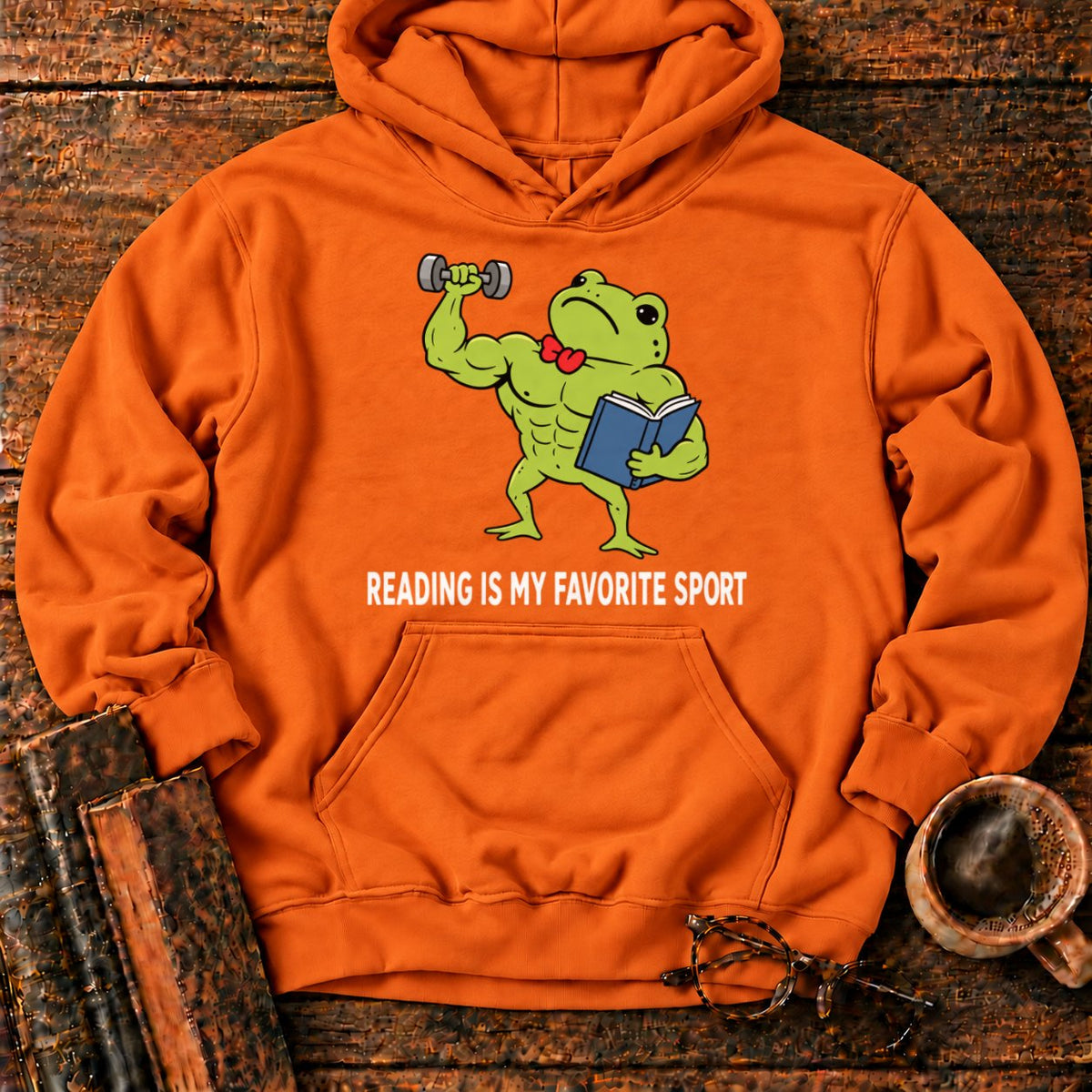 Muscular Frog’s Favorite Sport Reading Hoodie in Orange – BooksThreads