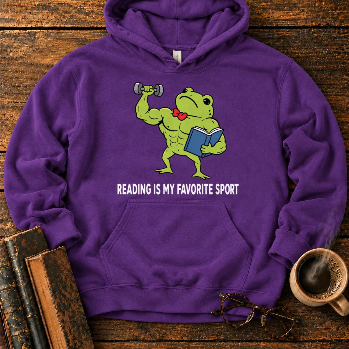 Muscular Frog’s Favorite Sport Reading Hoodie in Purple – BooksThreads