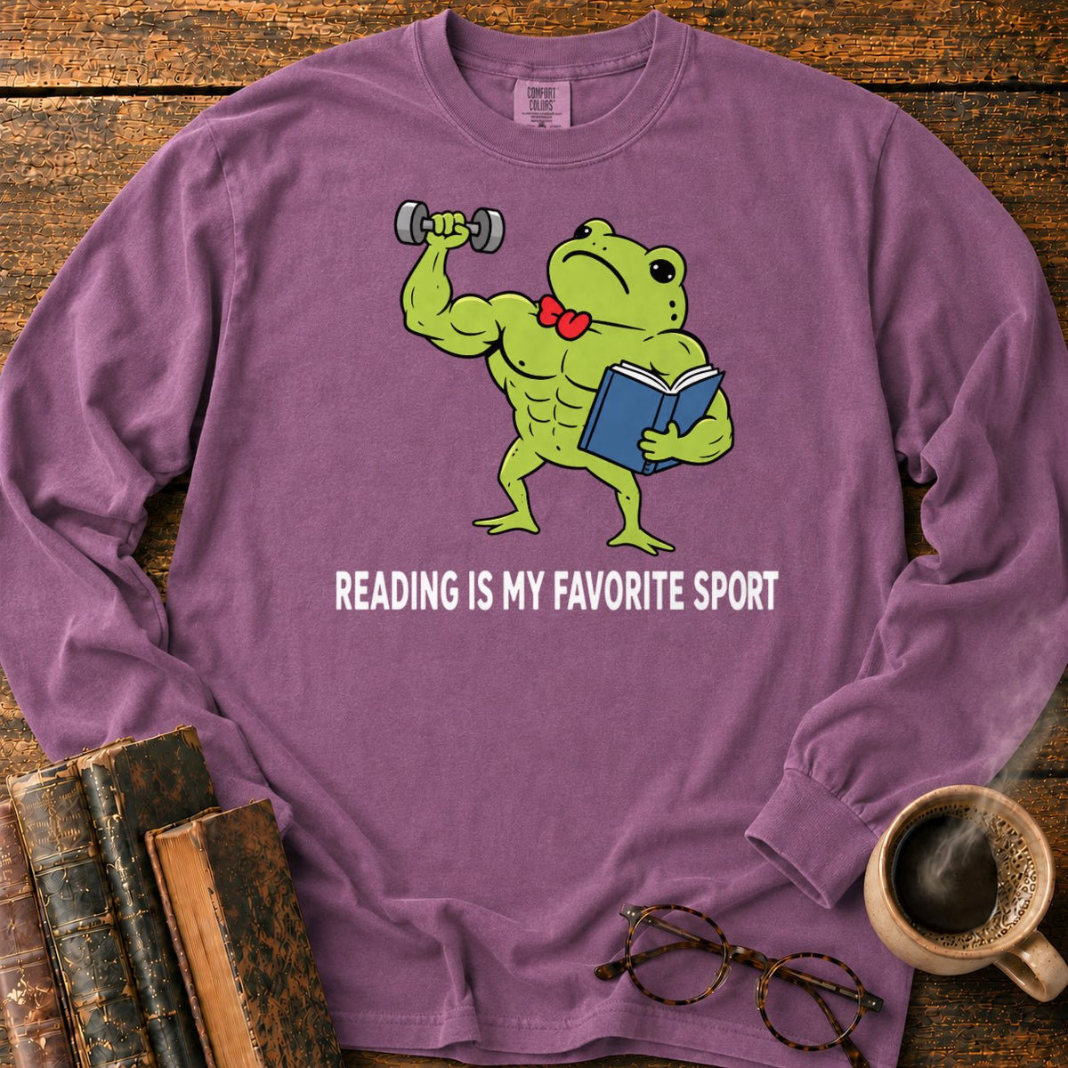 Muscular Frog’s Favorite Sport Reading LS T-Shirt in Berry – BooksThreads