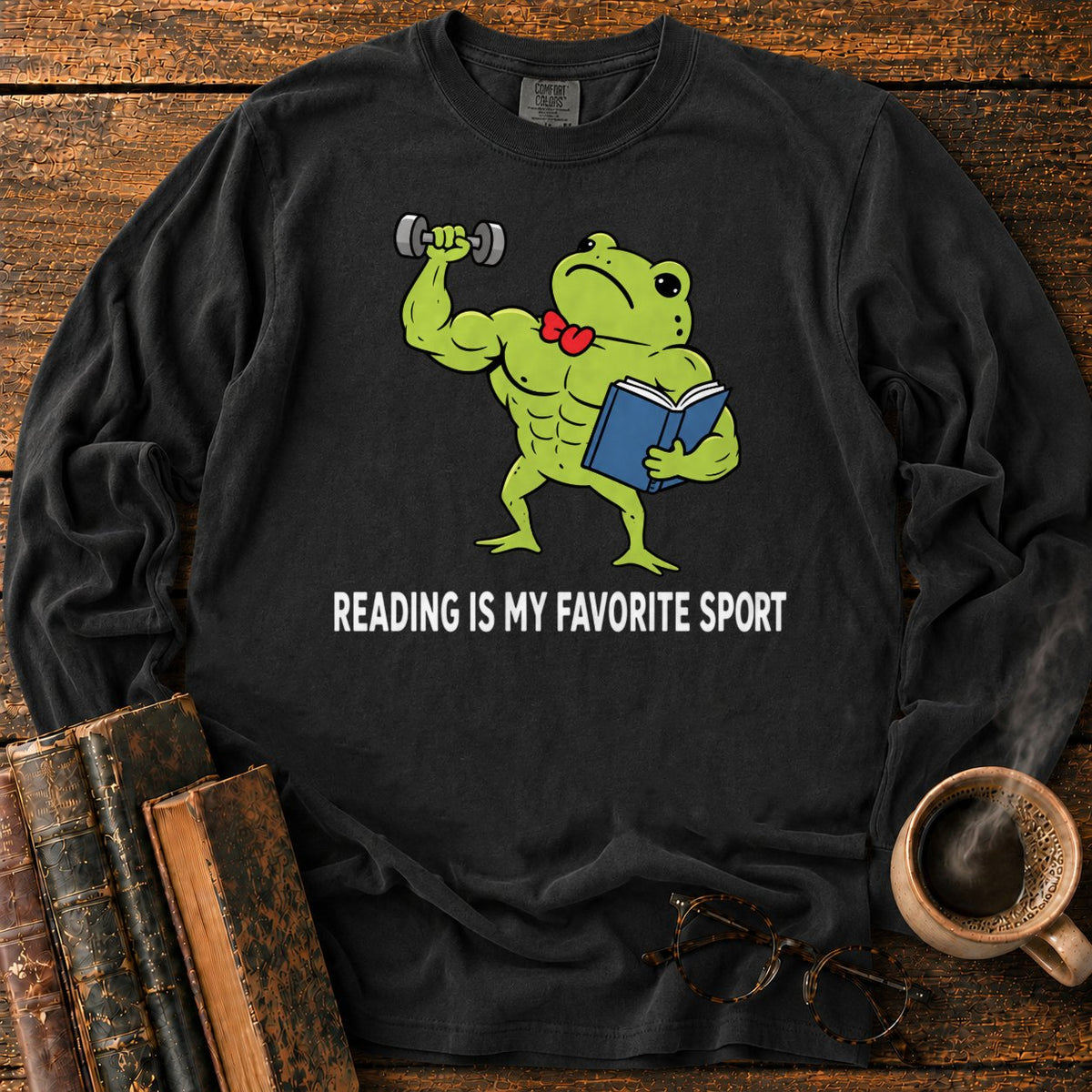 Muscular Frog’s Favorite Sport Reading LS T-Shirt in Black – BooksThreads