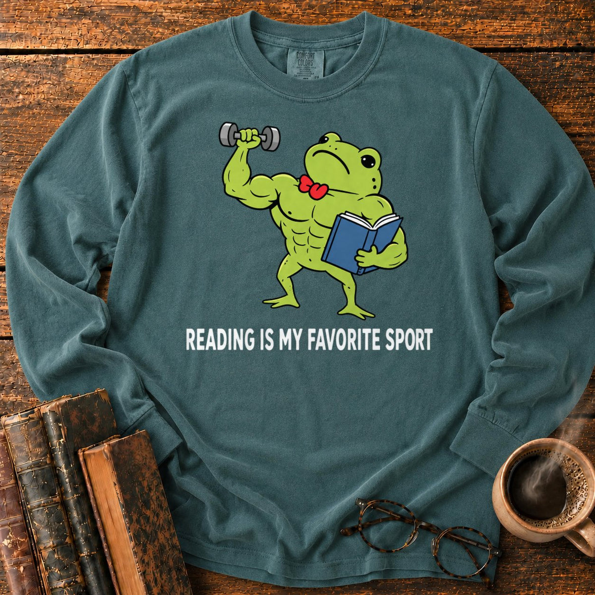 Muscular Frog’s Favorite Sport Reading LS T-Shirt in Blue Spruce – BooksThreads