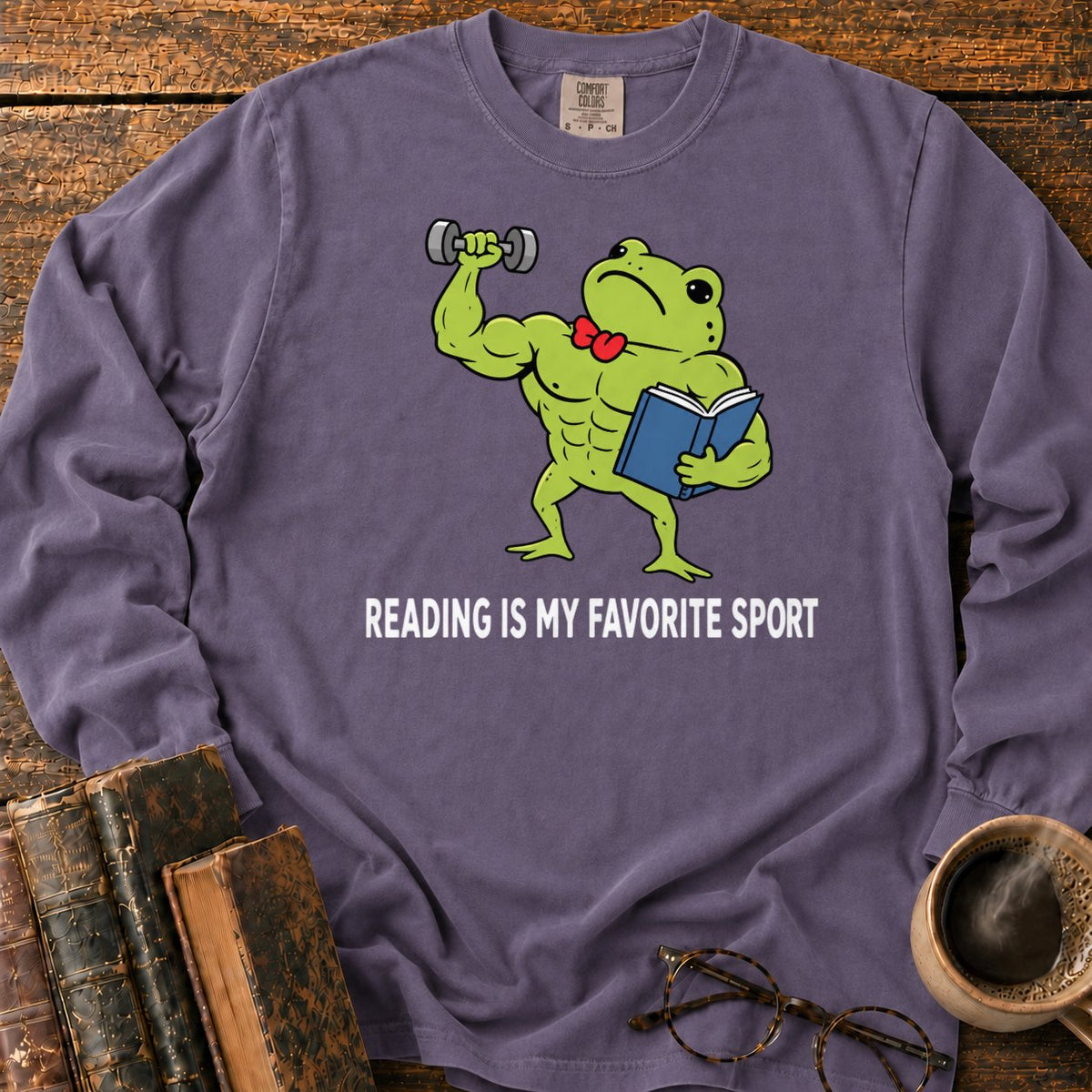 Muscular Frog’s Favorite Sport Reading LS T-Shirt in Grape – BooksThreads
