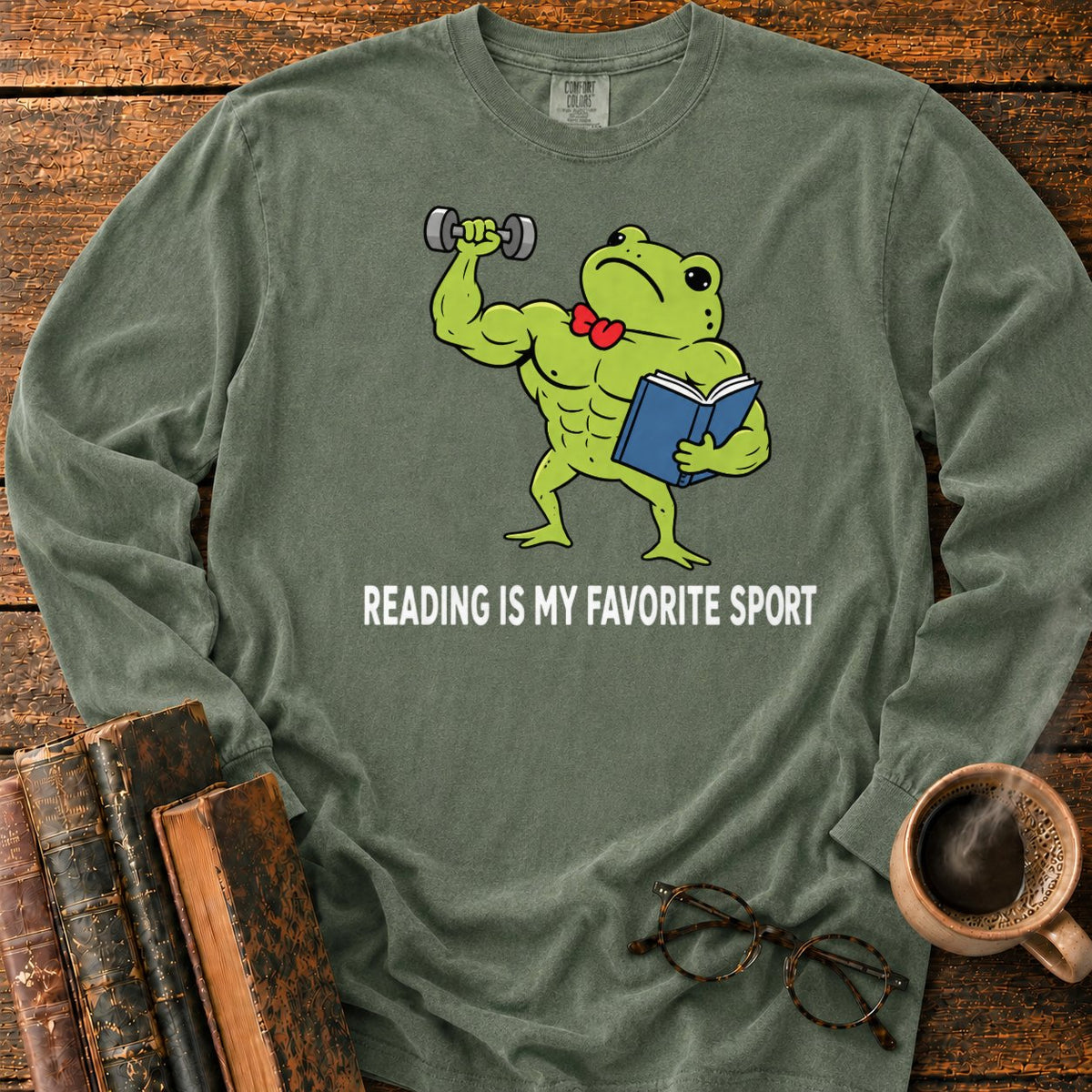Muscular Frog’s Favorite Sport Reading LS T-Shirt in Hemp – BooksThreads