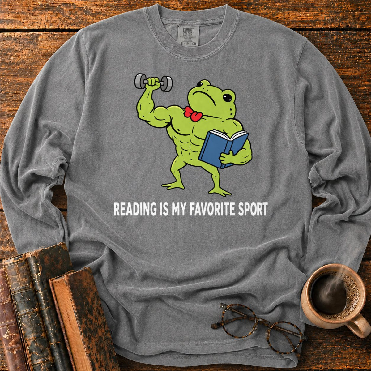 Muscular Frog’s Favorite Sport Reading LS T-Shirt in Pepper – BooksThreads