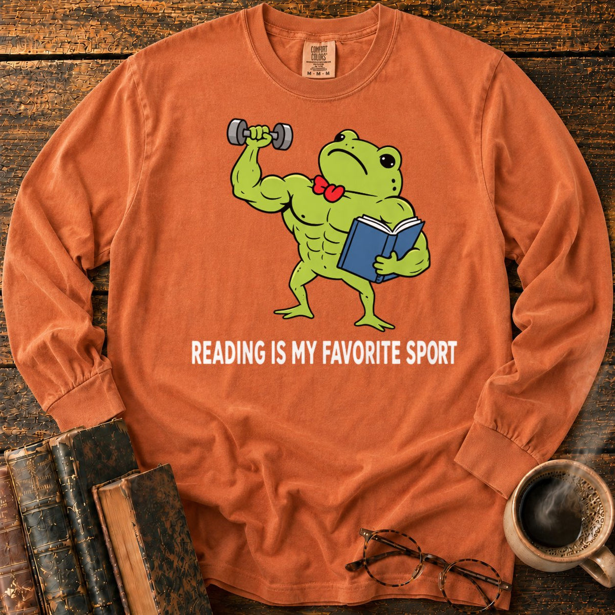 Muscular Frog’s Favorite Sport Reading LS T-Shirt in Yam – BooksThreads