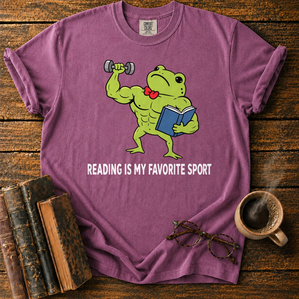Muscular Frog’s Favorite Sport Reading T-Shirt in Berry – BooksThreads