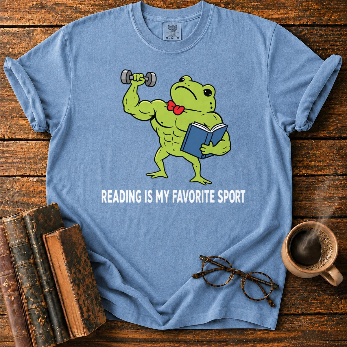 Muscular Frog’s Favorite Sport Reading T-Shirt in Blue Jean – BooksThreads
