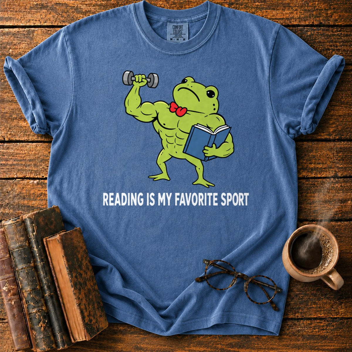 Muscular Frog’s Favorite Sport Reading T-Shirt in Denim – BooksThreads